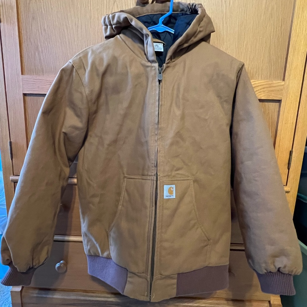Carhartt Boys Large 14/16 full zip insulated hooded canvas jacket, worn twice
